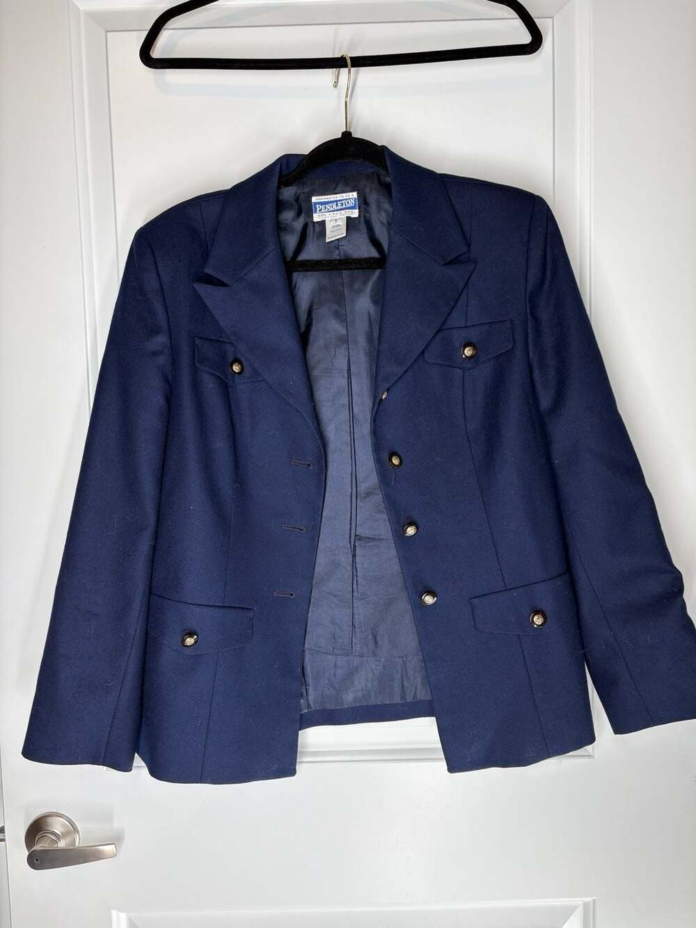 Pendleton Vintage 100% Virgin Wool Navy Blue Blazer Sz 6